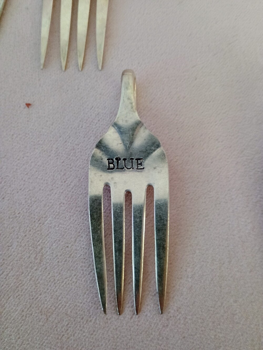 Set of 7 Vintage Cheese/Tasting Fork Markers - Silver Tone- Hand stamped - Picture 3 of 8